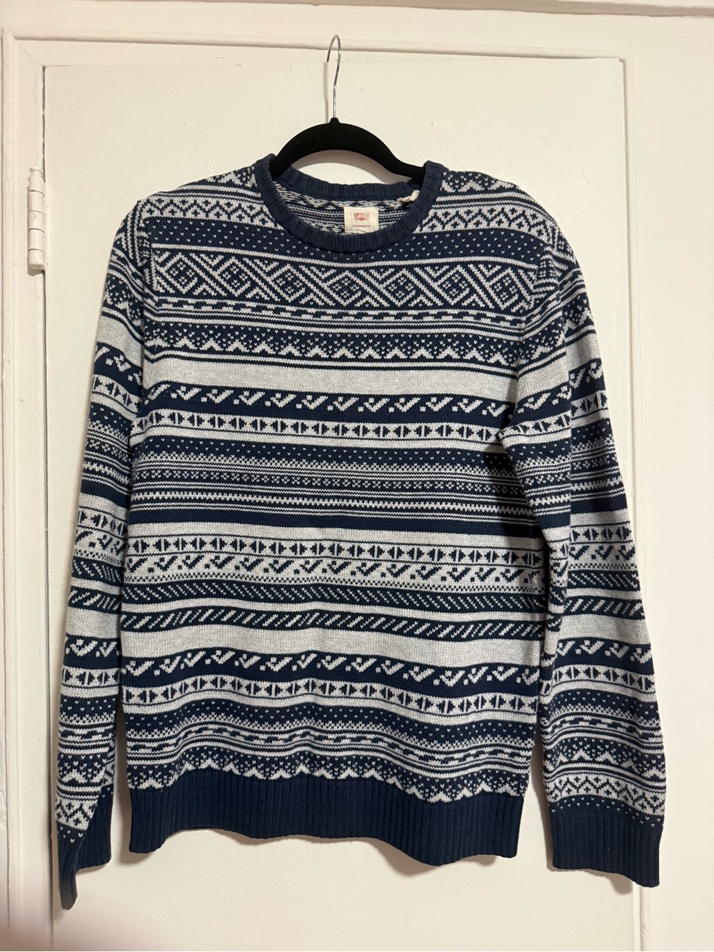 Levis Navy and White Fair Isle Crewneck Sweater